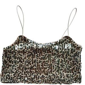 Forever 21 Gold Silver Sequin Crop Top Glitter Sparkle‎ Shiny Size Medium EUC